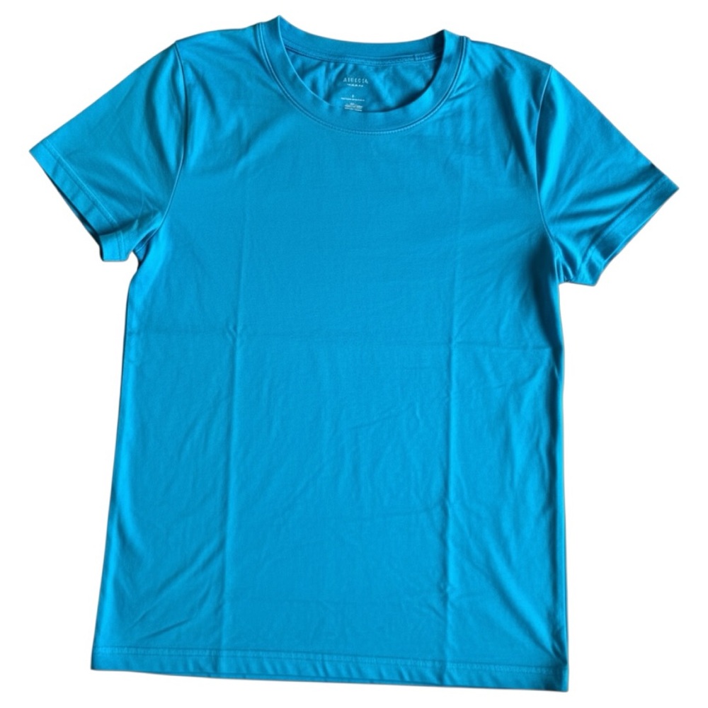 Aritzia Bright Aqua Seamless Fitted Crewneck Short Sleeve Tee Size Large EUC